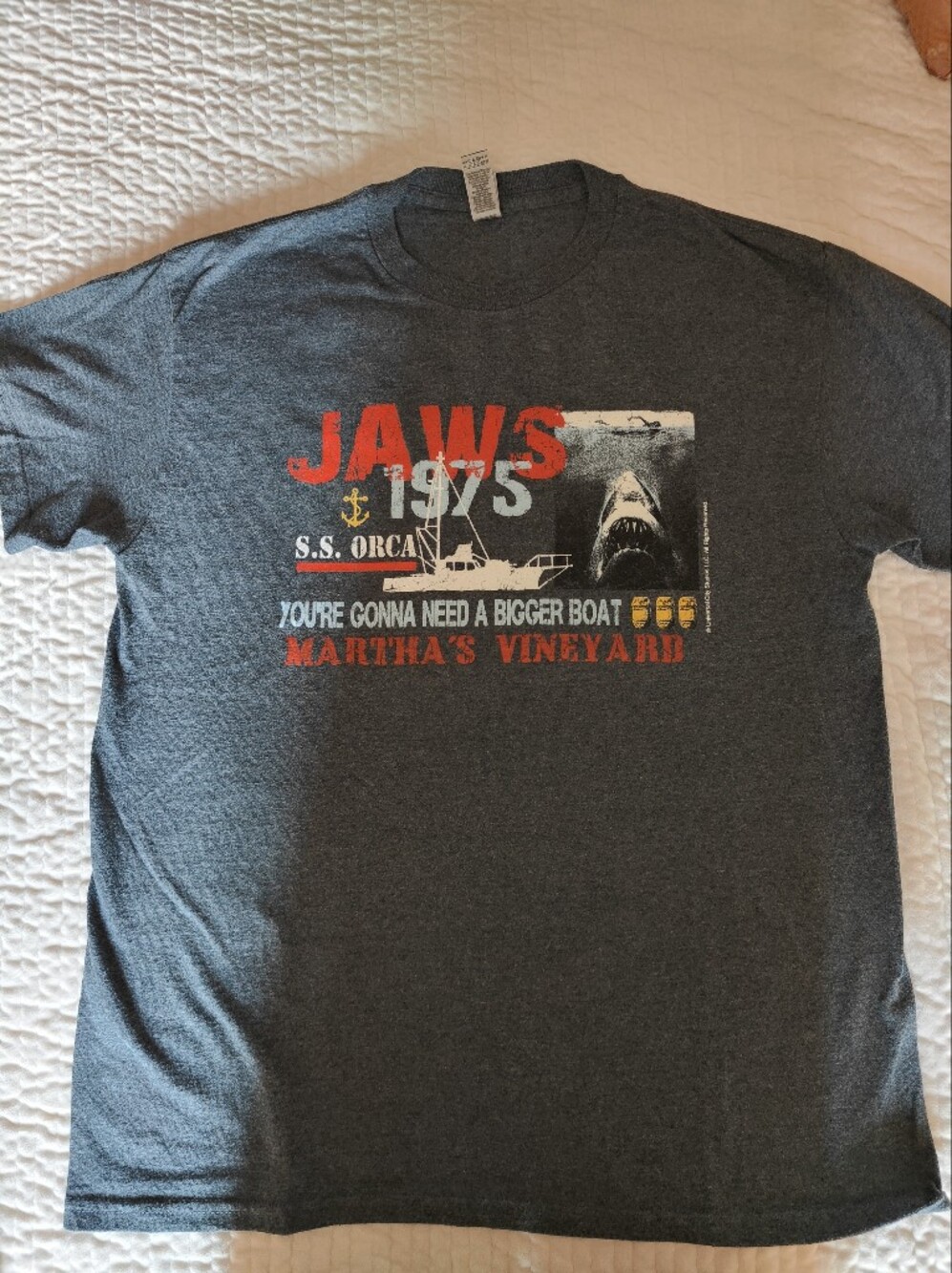 Jaws Graphic Tee - Men's Charcoal Crewneck Shirt